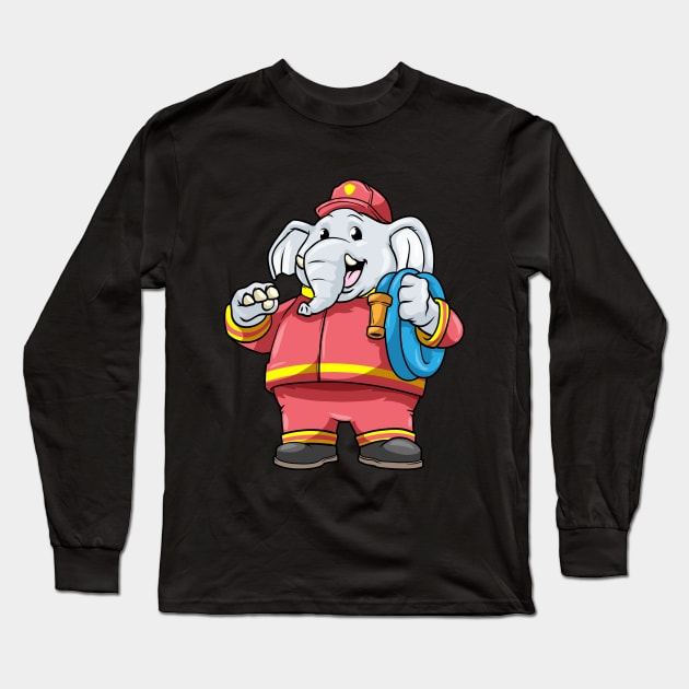 Elephant as firefighter with hose Long Sleeve T-Shirt by Markus Schnabel